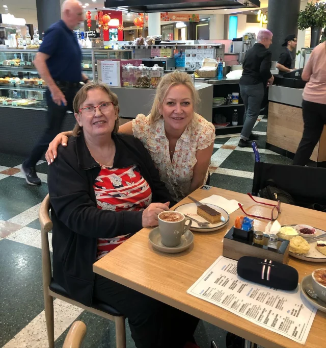 Diane and Therese 💕 Community access - enjoying some Morning tea 🍰 after running some errands